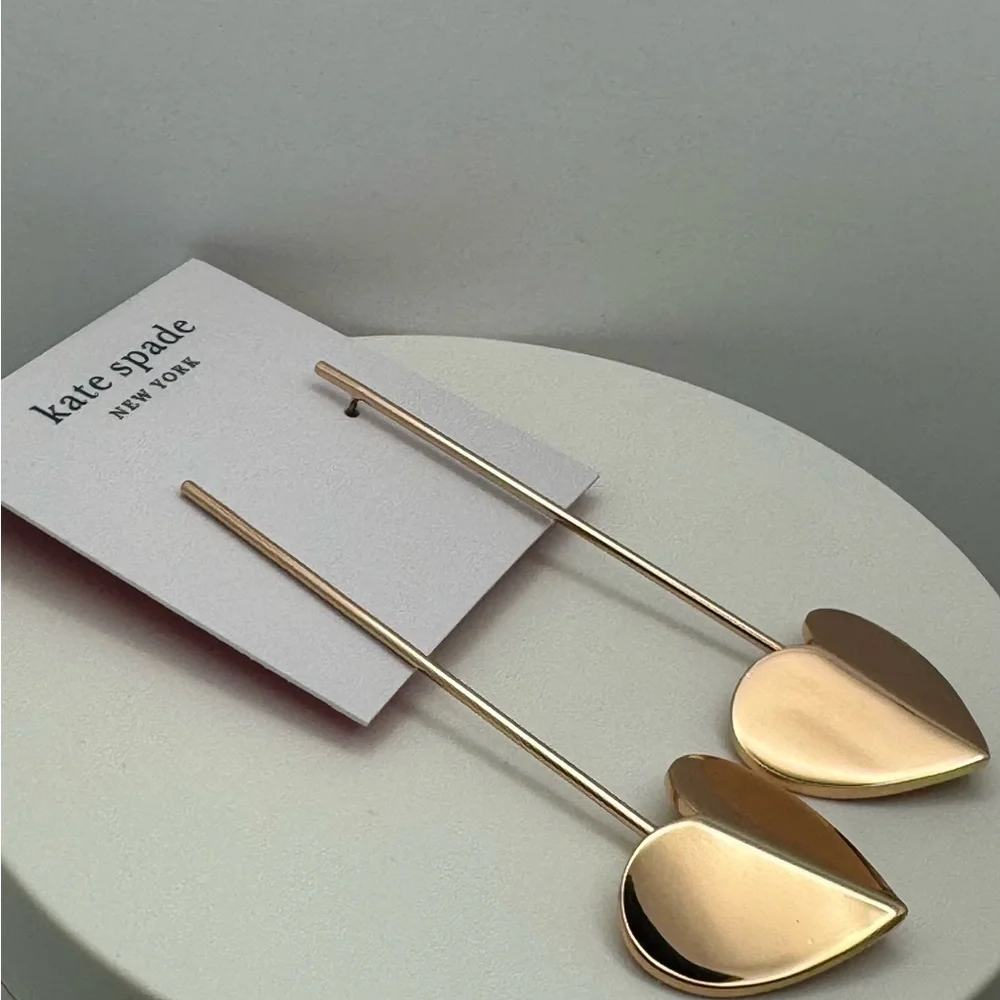 $98 Kate Spade Heritage Spade Heart Linear Earrings in Rose Gold - Picture 2 of 5